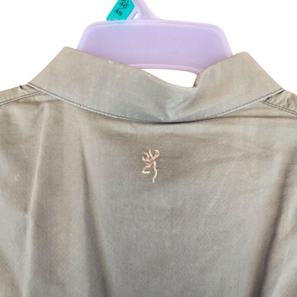 Browning Mens Short Sleeve Shirt size L Olive Green Cotton Polyester - Picture 3 of 5